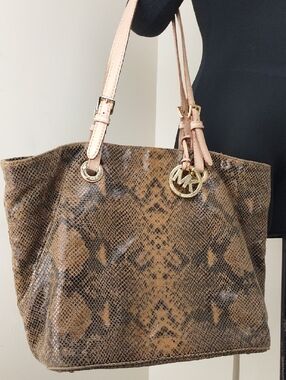 Michael Kors Python Embossed Large Tote Bag Blush Straps Gold Hardware AS IS